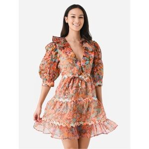 NWT Celia B. Flower Silk Blend Mini Dress in Orange & Pink‎ Floral